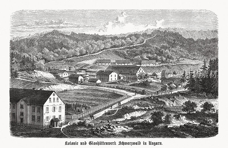 罗马尼亚Schwarzwald (Oradea附近)的玻璃厂殖民地，木刻，1869年出版